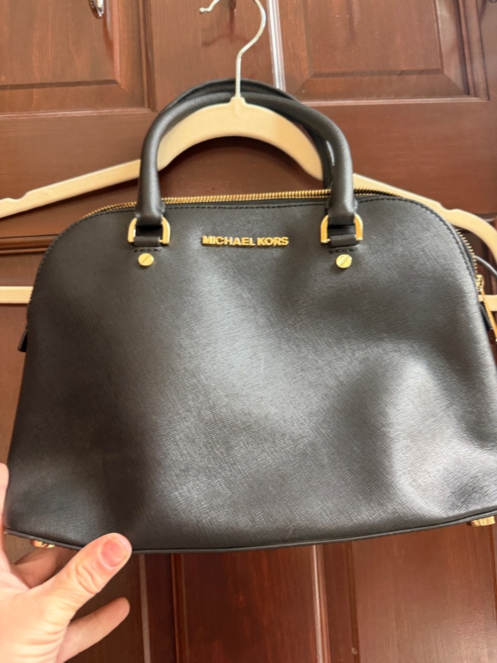 Michael Kors Black Saffiano Dome Satchel with Gold Hardware
